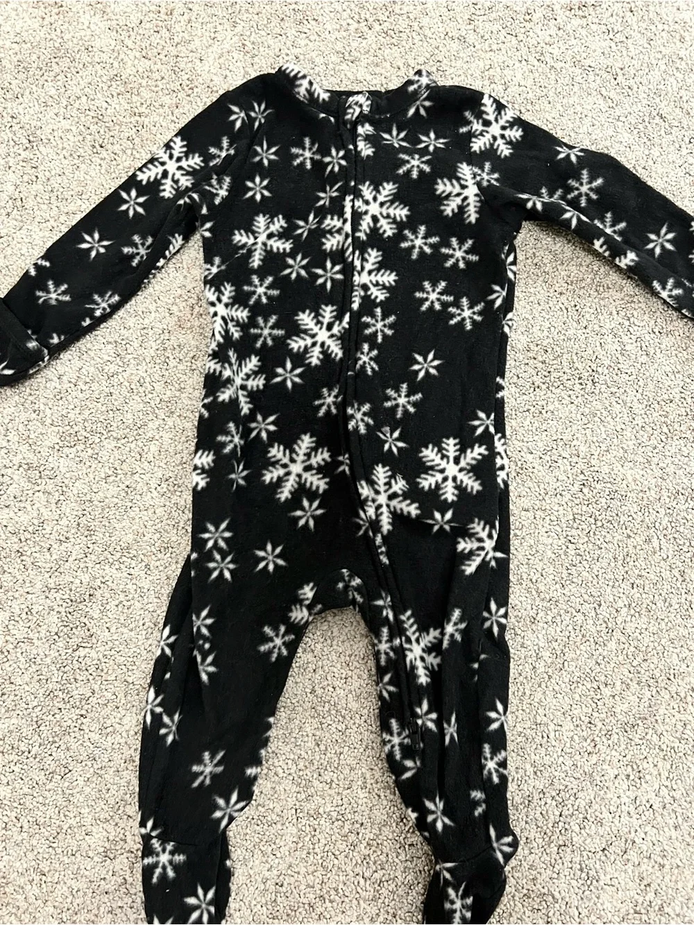 Old Navy Black Snowflake Footed Fleece One-Piece Zipped Pajamas 6-9M